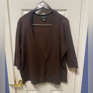 August Max Chocolate Brown 3/4 Sleeve Knit 4 Button Cardigan V Neck 1X